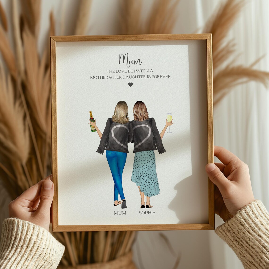 Personalised Mum And Daughter Champagne Toast Illustrated Print