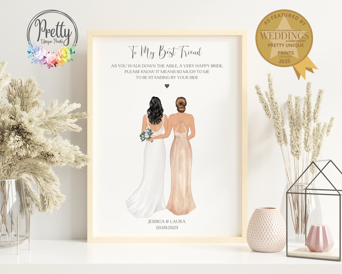 Wedding Gift For Best Friend Personalised Wedding Print Gift For Bride Gift For Best Friend On Her Wedding Day