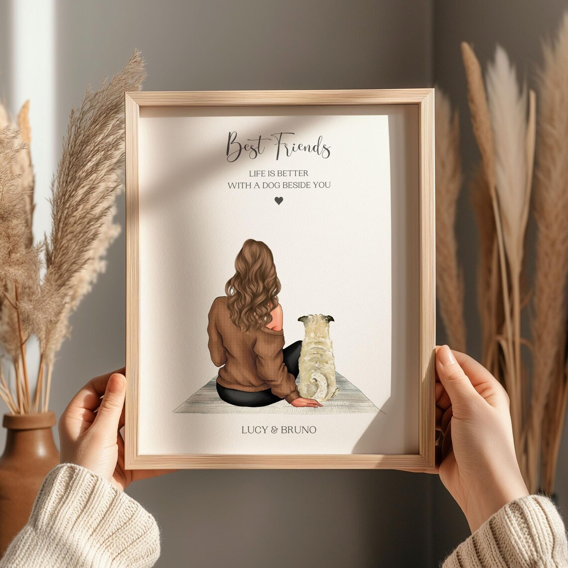 Best Friends Life Is Better With A Dog Print Woman And Pug Keepsake