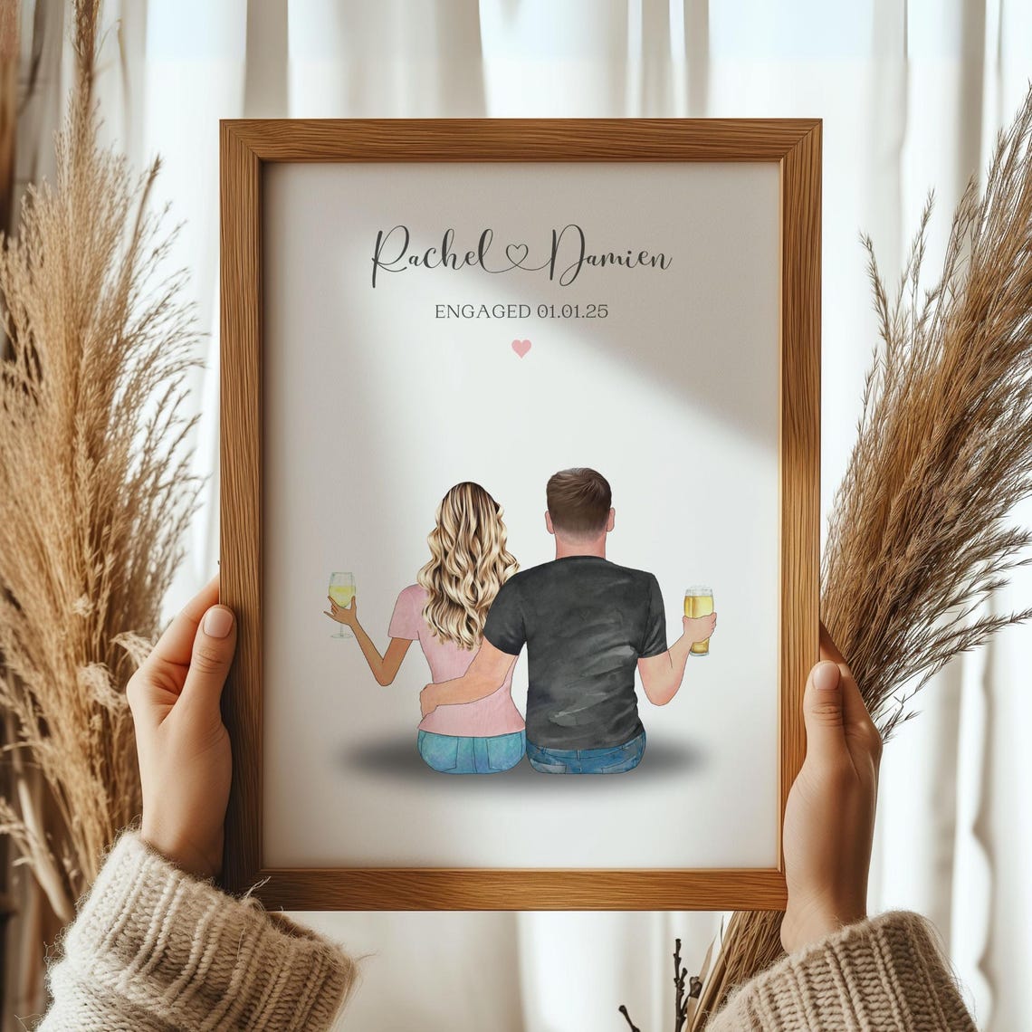Personalized Engaged Couple Celebration Watercolor Date Print