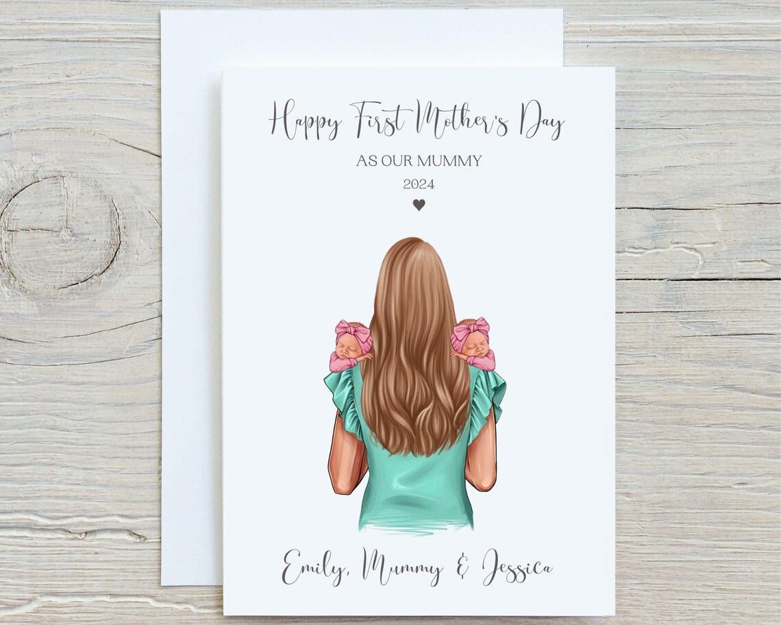 Personalised First Mothers Day Twin Babies Card Keepsake Print