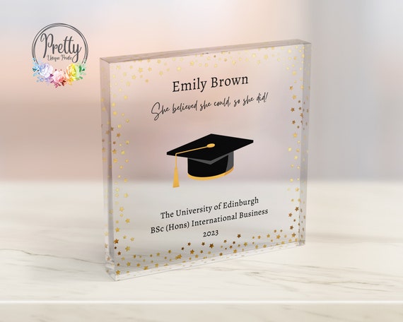 Personalized Graduation Cap Acrylic Block Star Border Keepsake Print