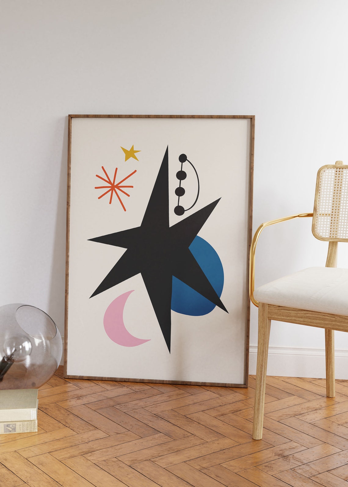 Abstract Celestial Starburst Moon Mid Century Modern Art Print - Image 2