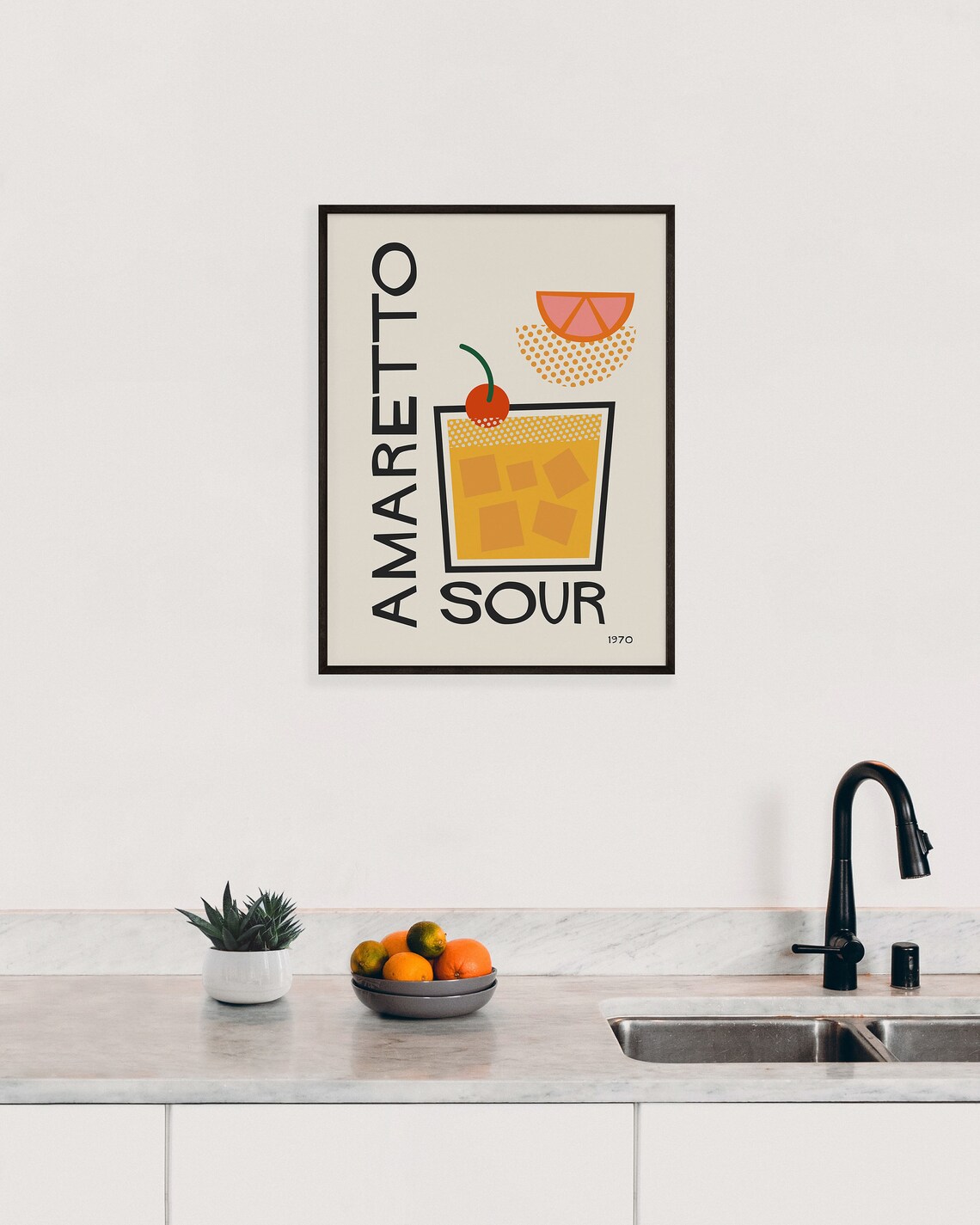 Retro Amaretto Sour Mid-Century Cocktail Poster - Image 3