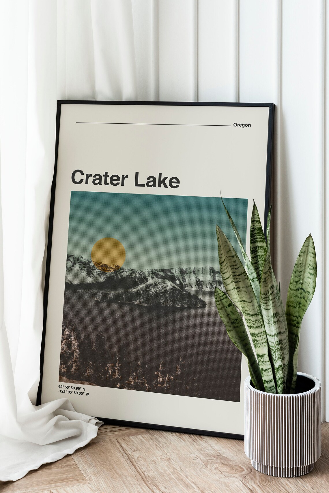 Crater Lake Oregon Travel Poster Retro Sunset Volcano Lake Landscape - Image 2