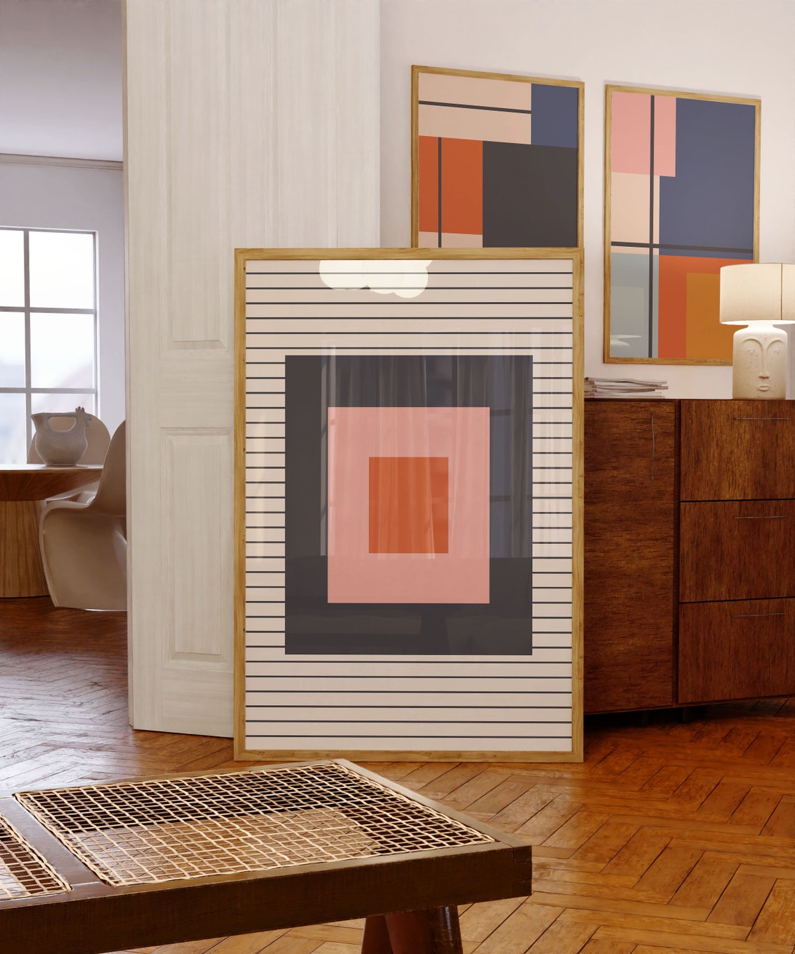 Bauhaus Geometric Concentric Squares Striped Minimalist Art Print - Image 3