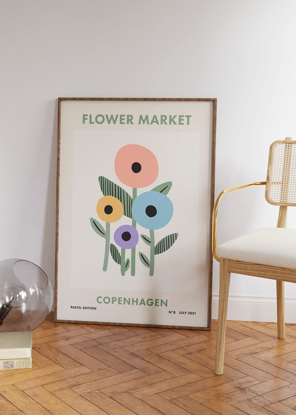 Flower Market Copenhagen Retro Pastel Floral Botanical Art Poster - Image 2
