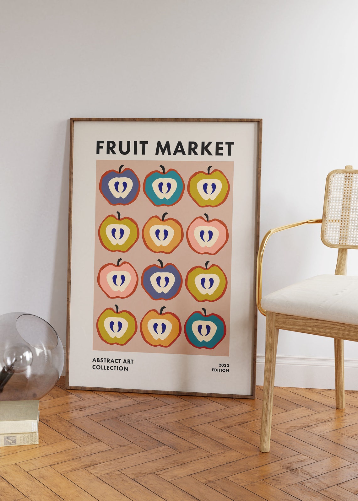 Fruit Market Apple Halves Color Grid Retro Kitchen Abstract Poster - Image 2