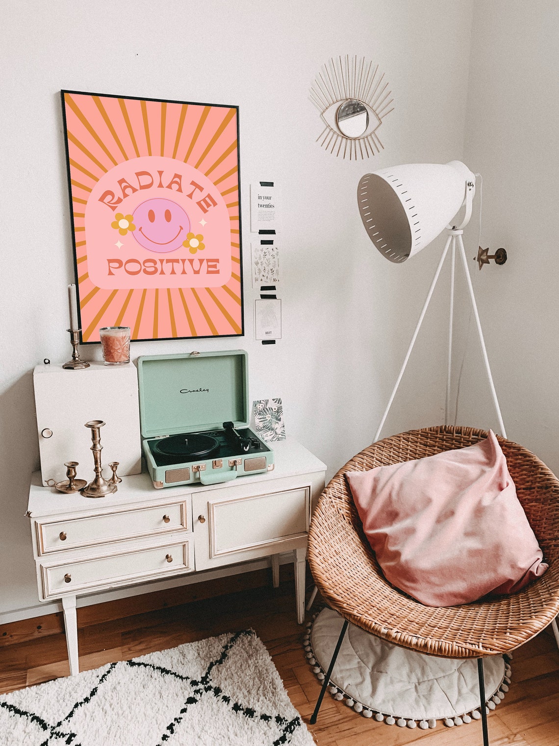Radiate Positive Retro Smiley Face Sunburst Affirmation Poster - Image 3