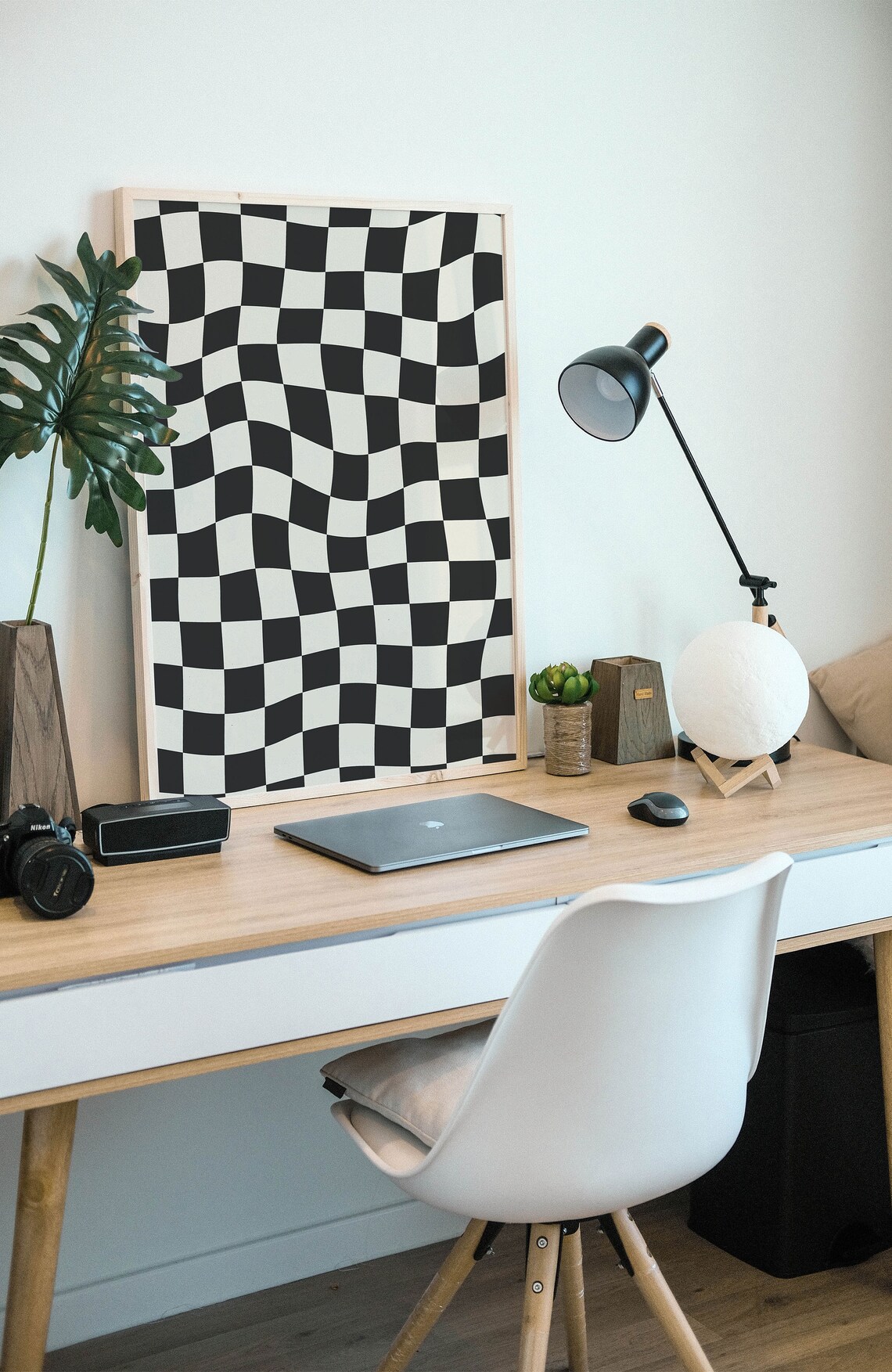 Black And White Checkered Retro Wavy Poster - Image 2