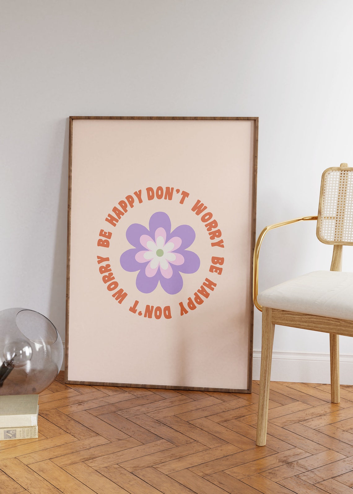 Be Happy Dont Worry Flower Groovy Positive Affirmation Circle Poster - Image 2
