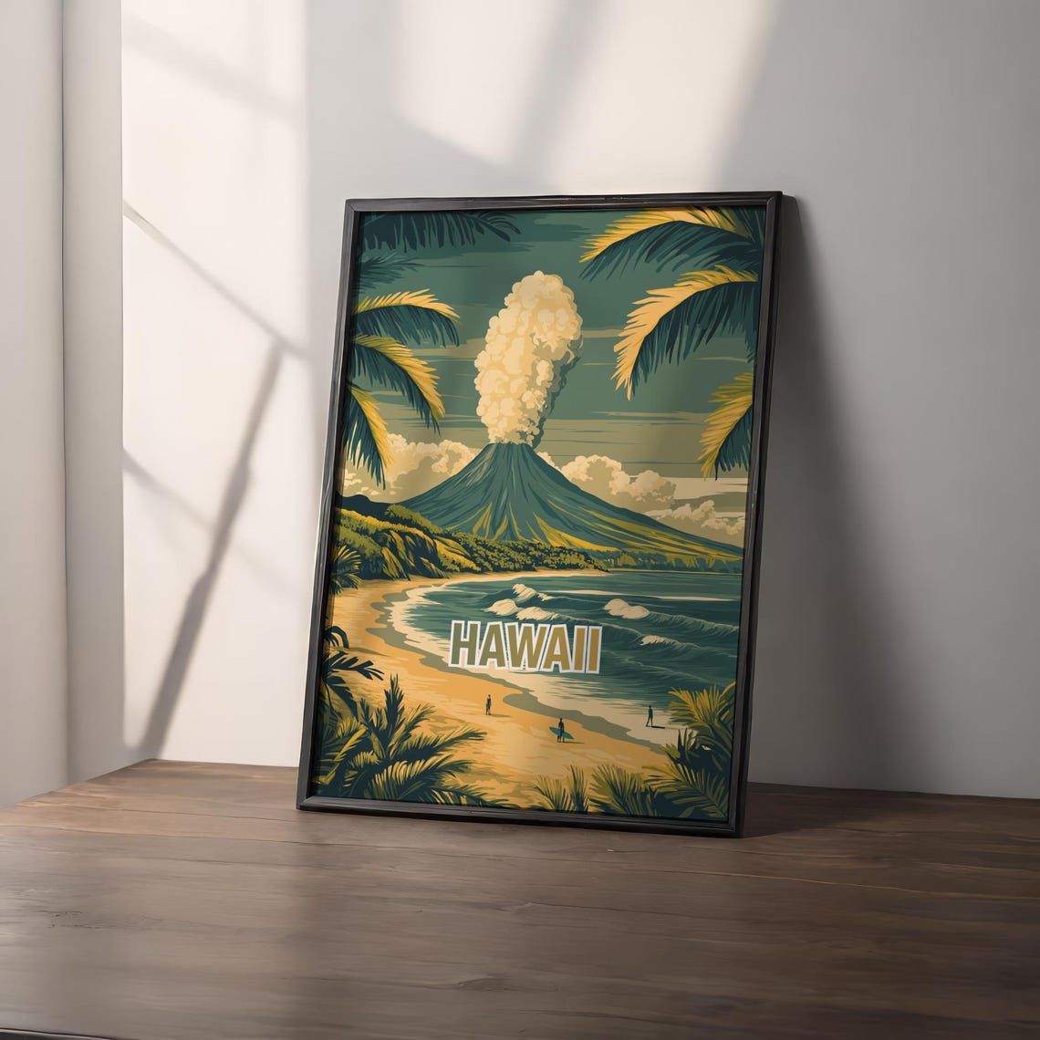 Hawaii USA Volcano Plume Palm Framed Beach Surf Travel Poster - Image 2