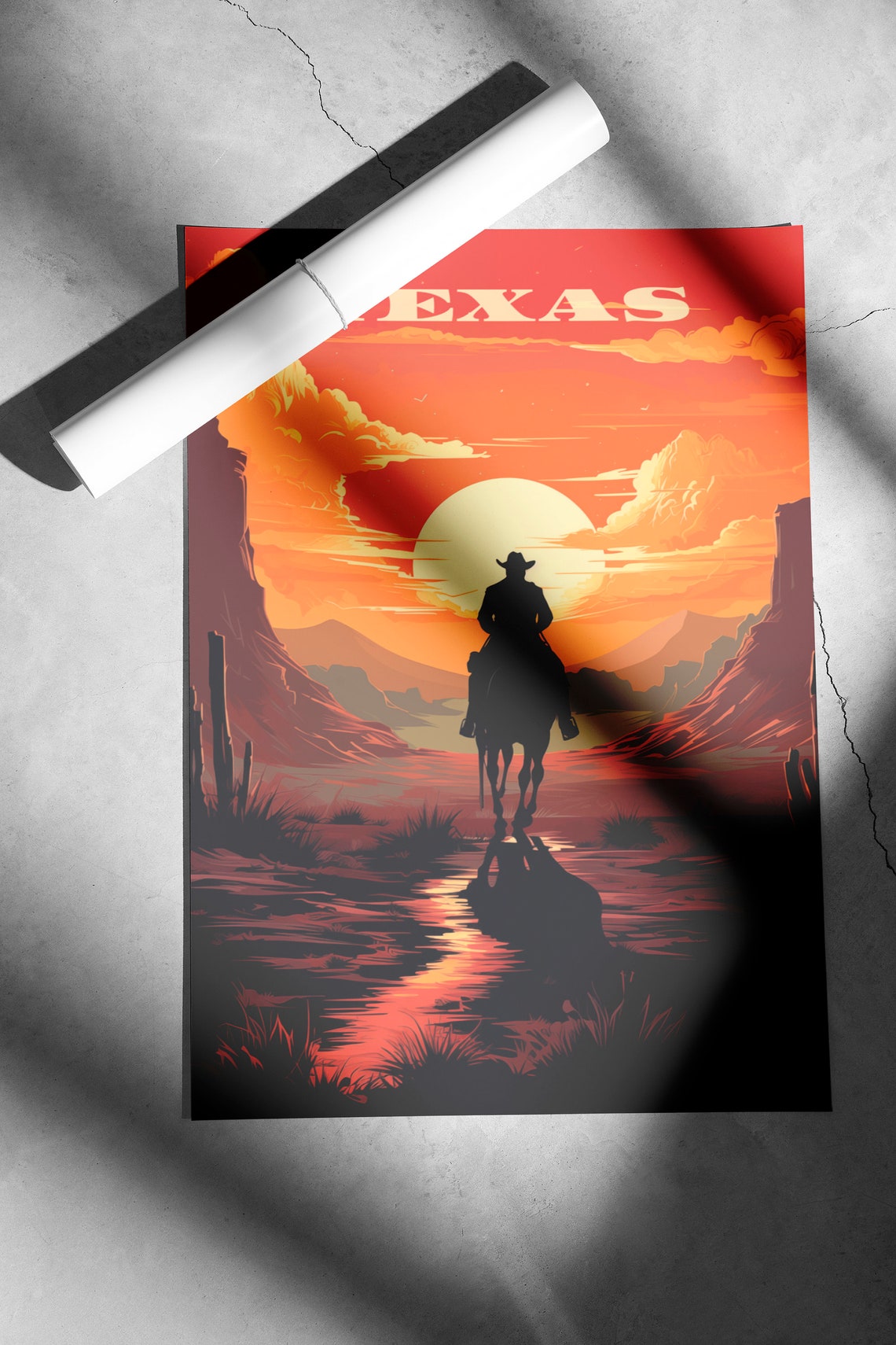 Texas Cowboy Sunset Desert Ride Western Vintage Travel Poster - Image 2