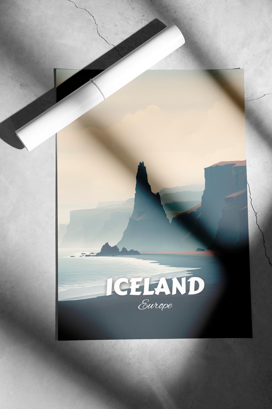 Iceland Sea Stack Misty Twilight Shoreline Vintage Travel Poster - Image 2