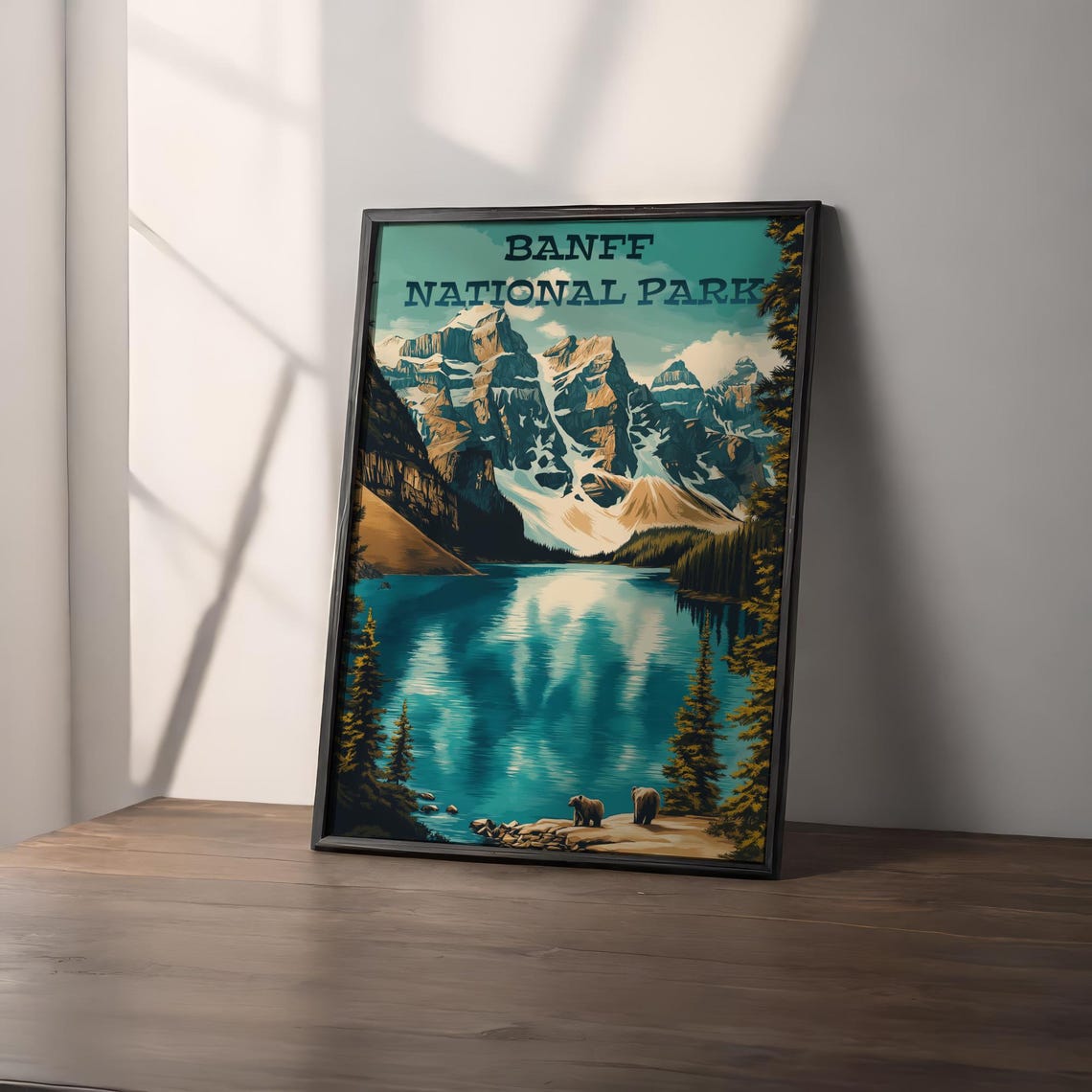 Banff National Park Canada Turquoise Lake Bears Vintage Poster - Image 2