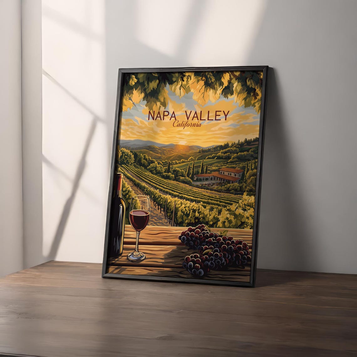 Napa Valley California Vineyards Sunset Wine Vintage Travel Poster - Image 2
