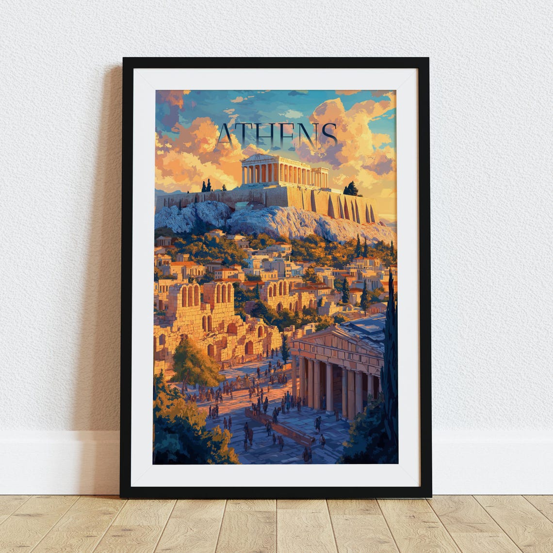 Athens Greece Acropolis Golden Hour Ancient Ruins Travel Poster