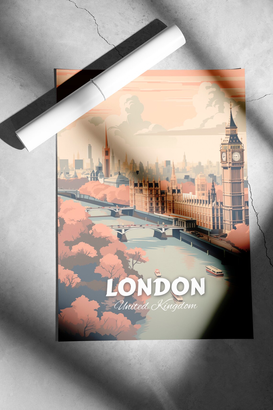 London Big Ben Houses Of Parliament Thames Vintage Travel Poster - Image 2