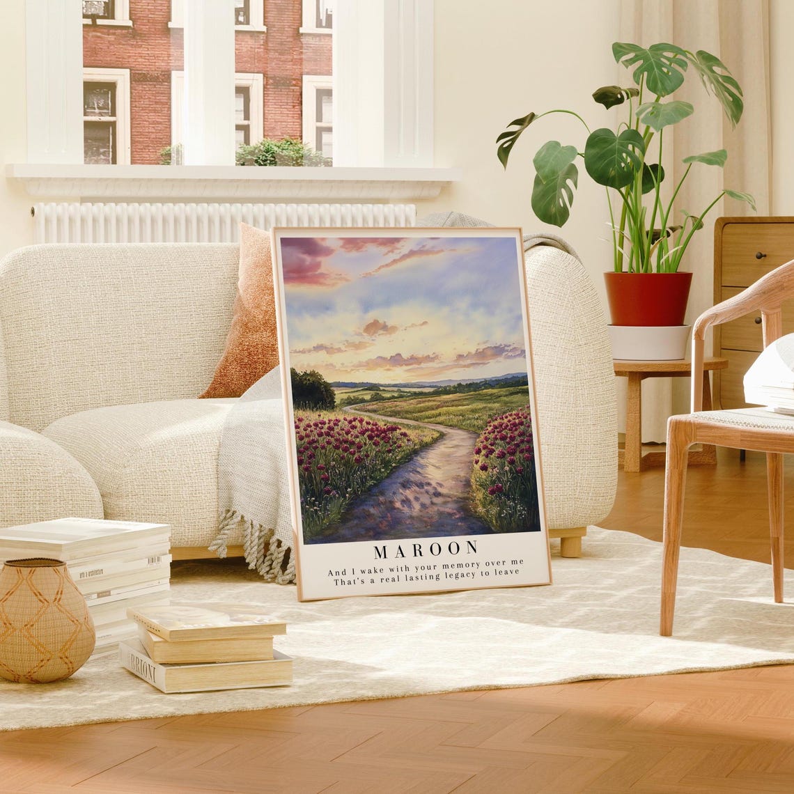 Taylor Swift Maroon Lyric Maroon Flower Field Sunset Art Poster - Image 2