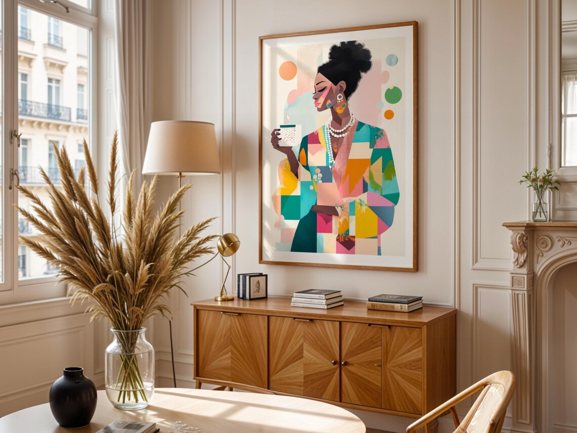 Afrocentric Woman Portrait, Colorful Abstract Art Print