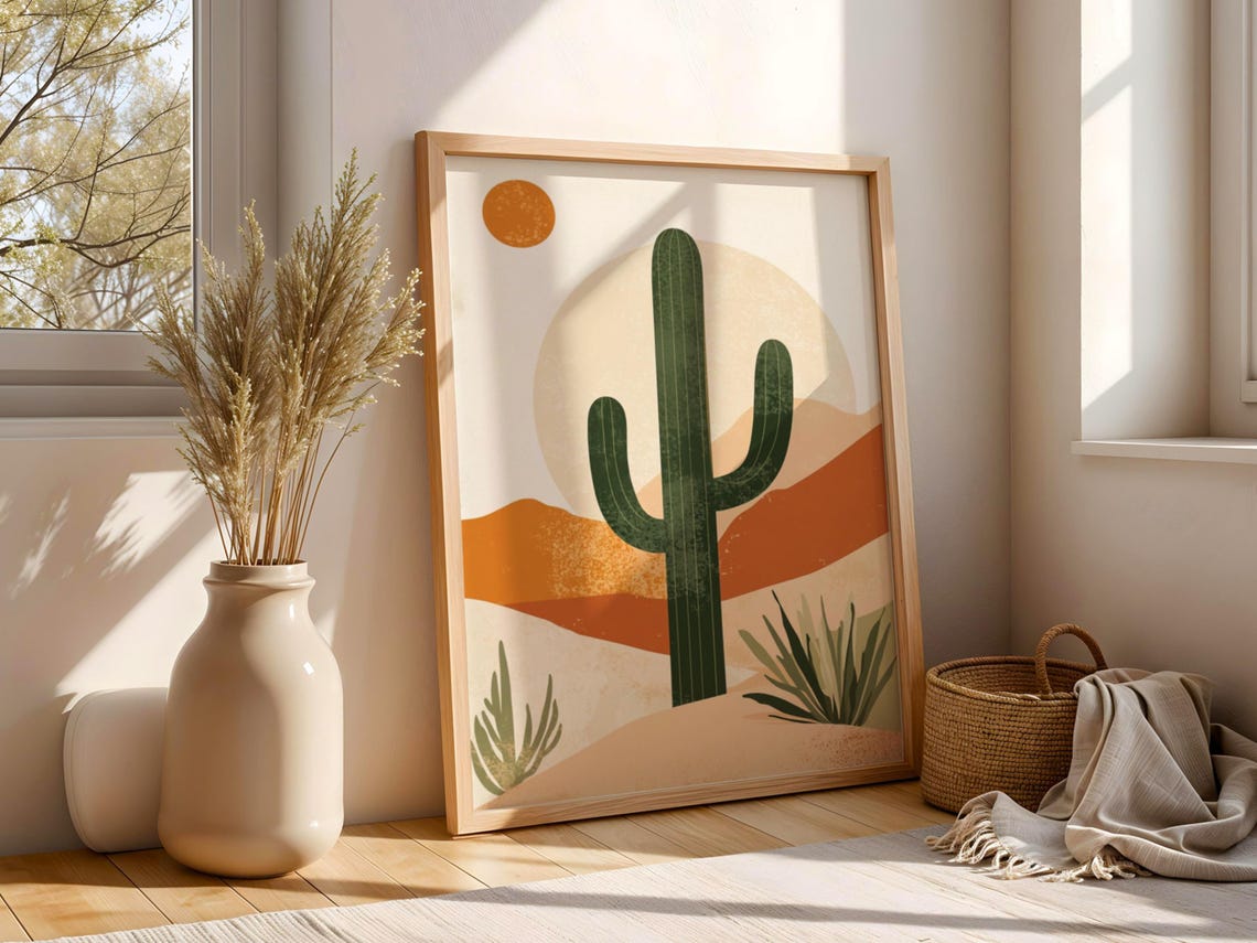 Terracotta Saguaro Cactus Desert Southwest Sun Boho Home Poster