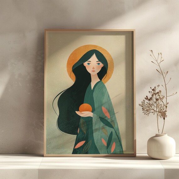 Abstract Boho Wall Art Print La Poire Green Coat Line Drawing Modern Poster Minimalist Home Decor Artwork