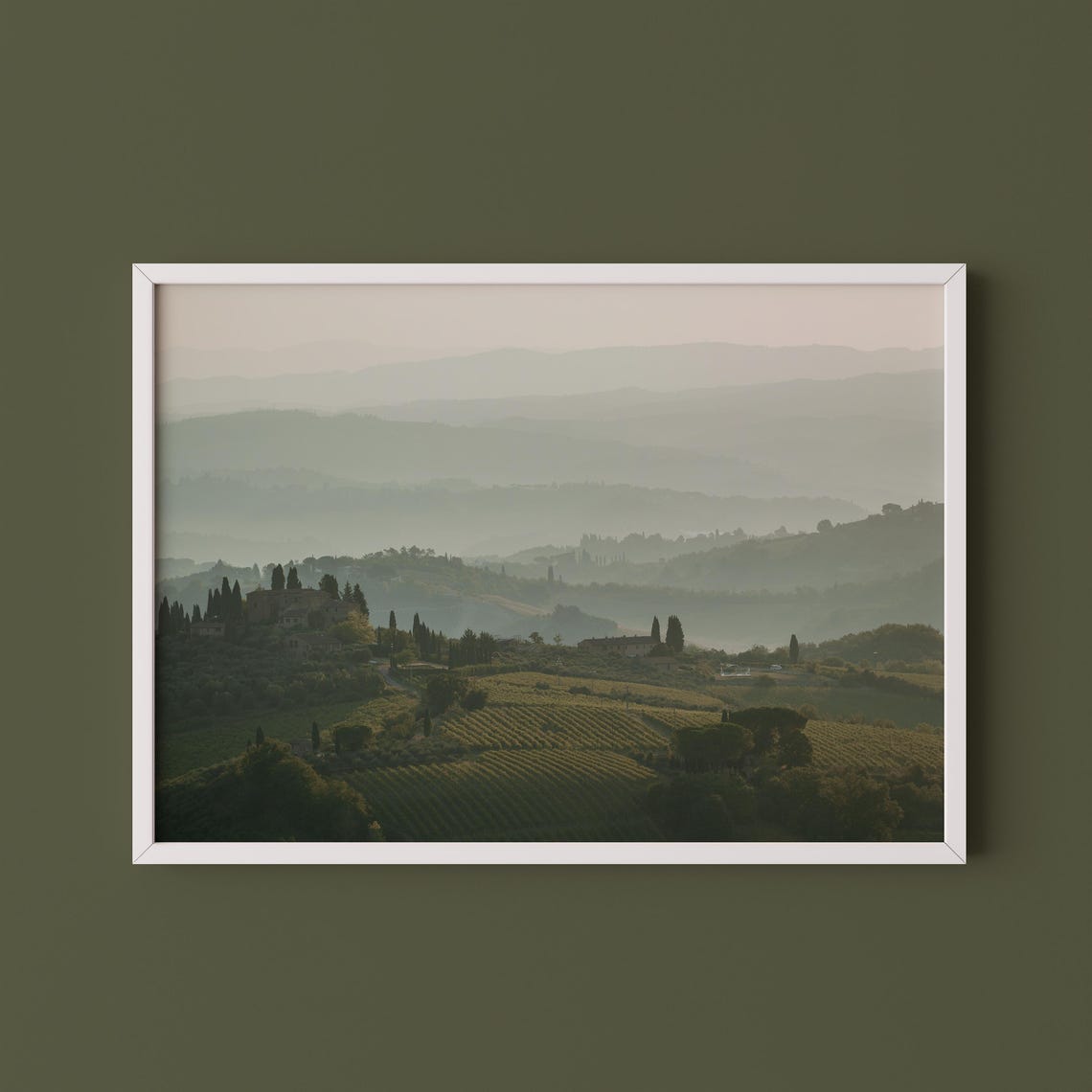 Tuscany Sunrise Misty Rolling Hills Vineyard Dawn Photo Poster