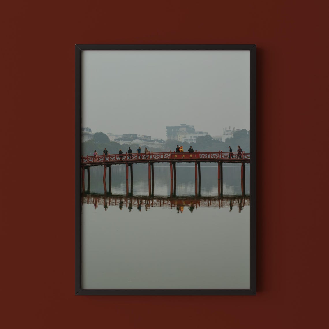 Hanoi The Huc Red Bridge Hoan Kiem Lake Reflection Photo Art Poster