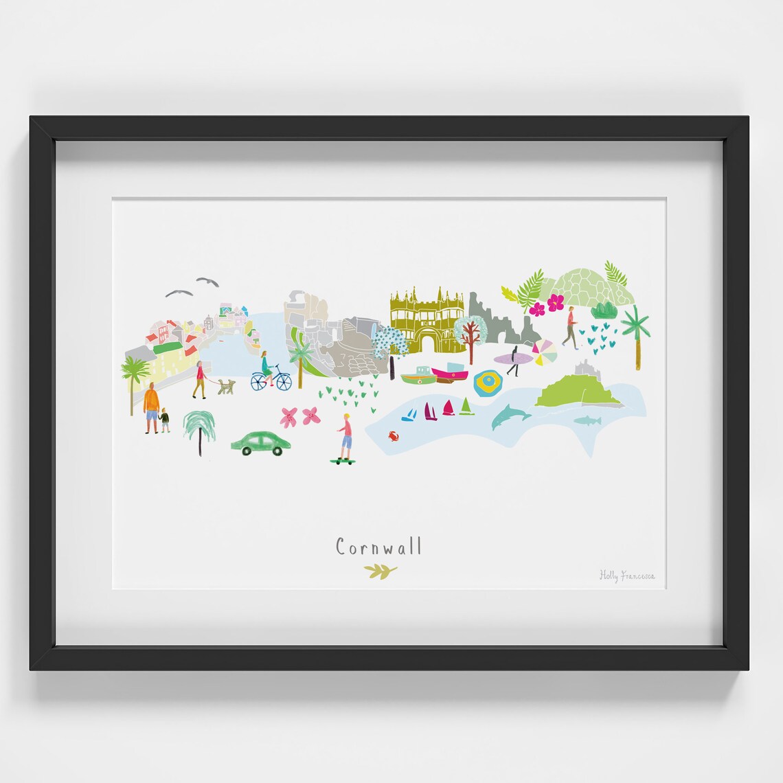Cornwall Skyline Art Print, Cornish Coast Travel Poster