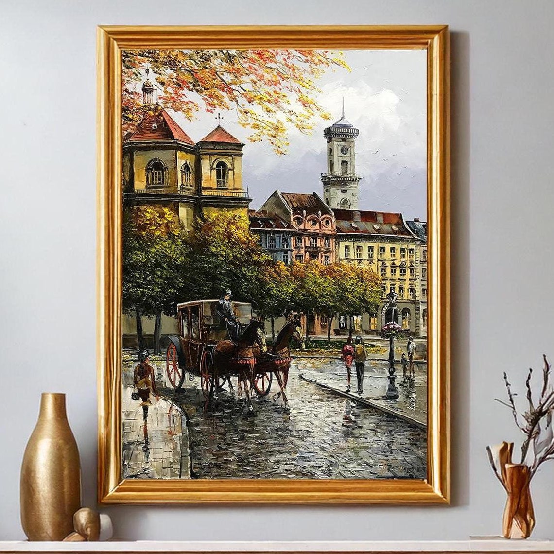 Small Town Painting Lviv Painting On Street Scene Art Ukraine Oil Painting Original City Street Painting European Cityscape Painting