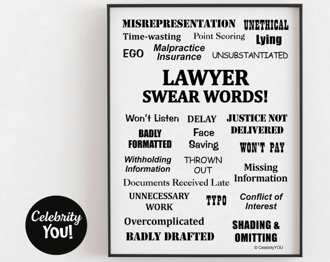 Lawyer Swear Words Joke Print, Office Decor