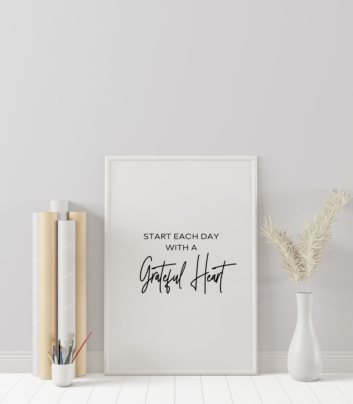 Start Each Day With A Grateful Heart Script Quote Minimalist Wall Art - Image 3
