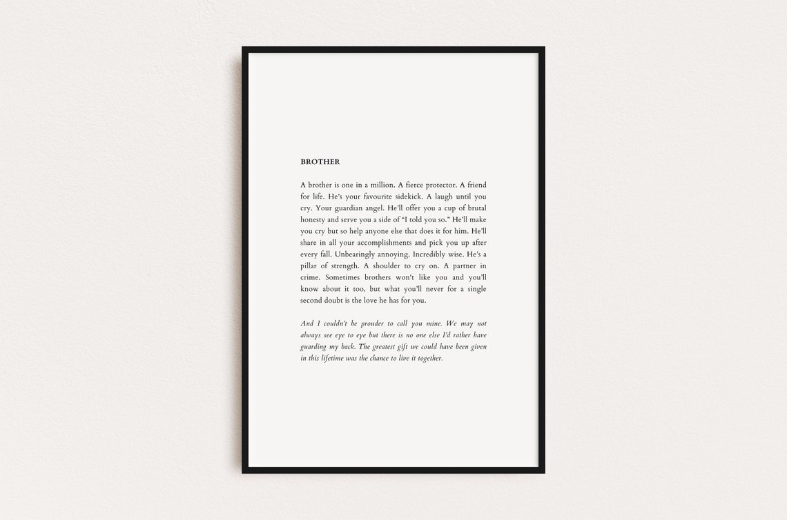Brother Print Brother Gift Gifts For Him Quotes Print Poster Print Prints Art Family Gifts Brother Poetry