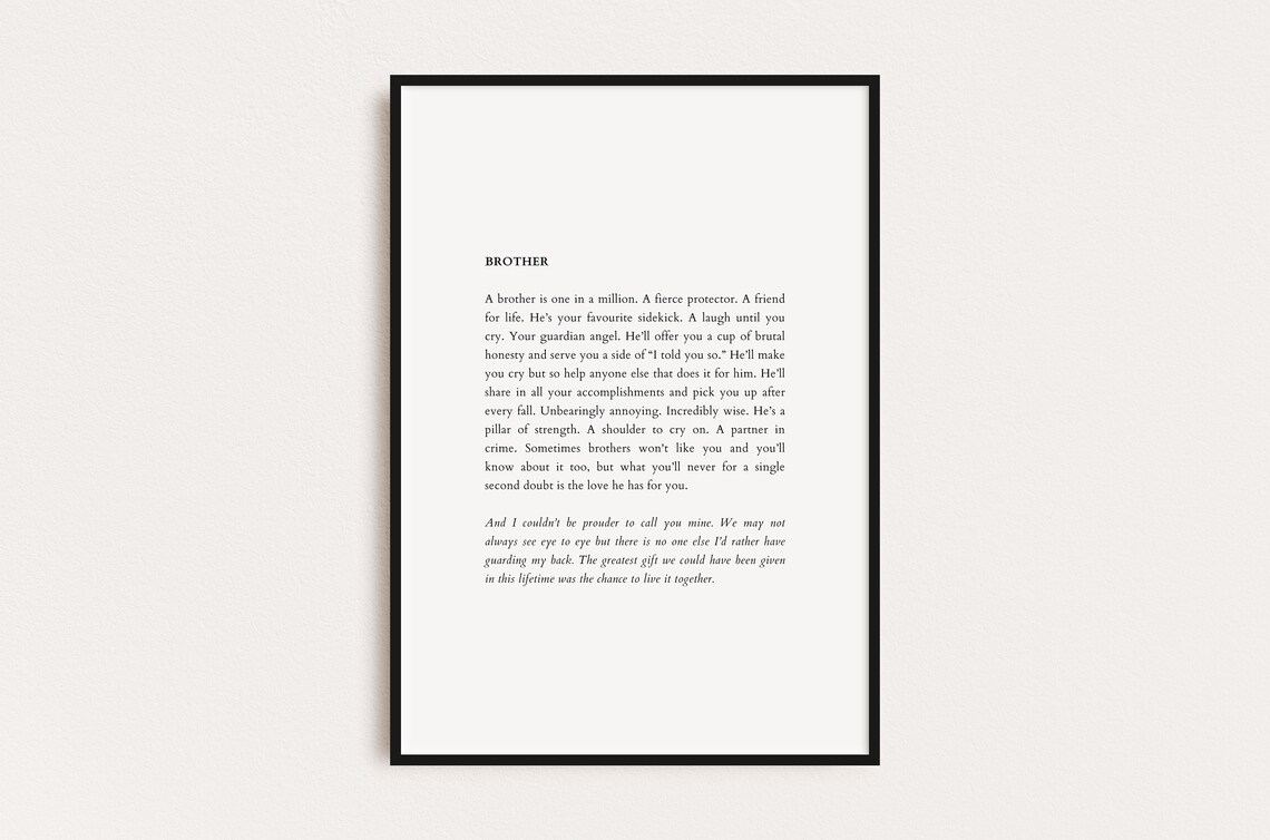 Heartfelt Poem for Brother Typography Poster Perfect Gift for Him