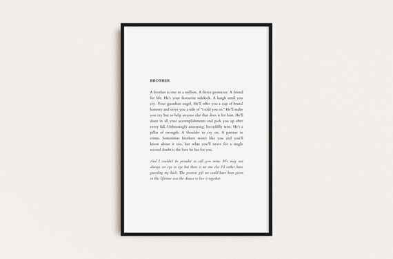 Heartfelt Poem for Brother Typography Poster Perfect Gift for Him