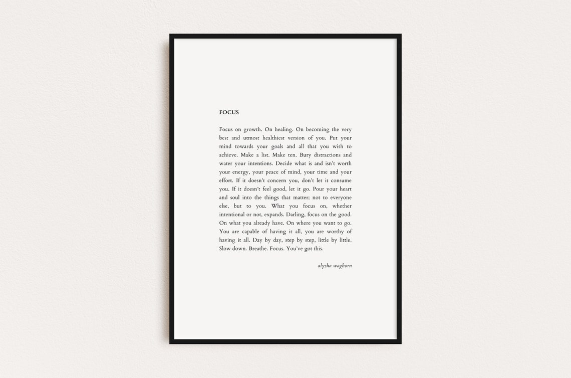 Alysha Waghorn Focus Growth Poem Minimalist Typography Poster