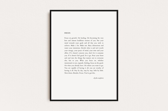 Focus Alysha Waghorn Quote Quotes Print Poster Print Wall Art Quotes Typography Print Prints Quotes