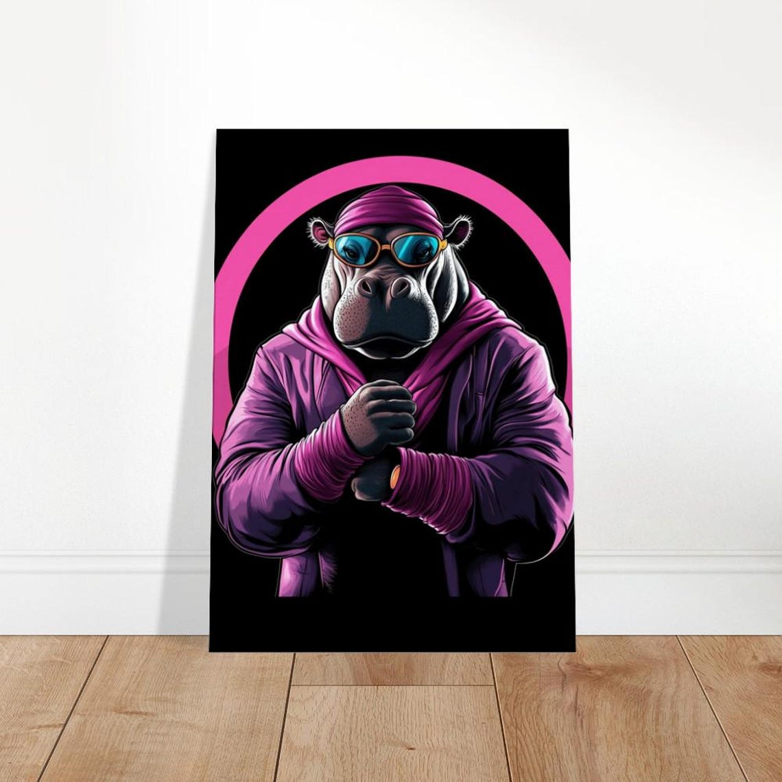 Funny Boxer Hippo Purple Robe Sunglasses Knockout Animal Poster