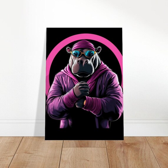 Urban Hippo Canvas Art Pink Bandana Fashion Animal Print