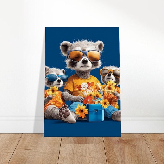 Raccoon Family Canvas Art Stylish Animal Print Home Decor