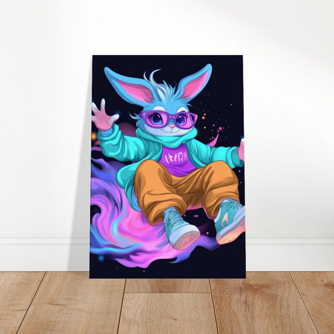 Neon Hip Hop Bunny Graffiti Style Cool Rabbit Character Poster