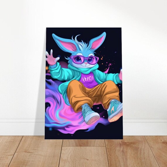 Neon Hiphop Bunny Canvas Quirky Street Style Animal Print