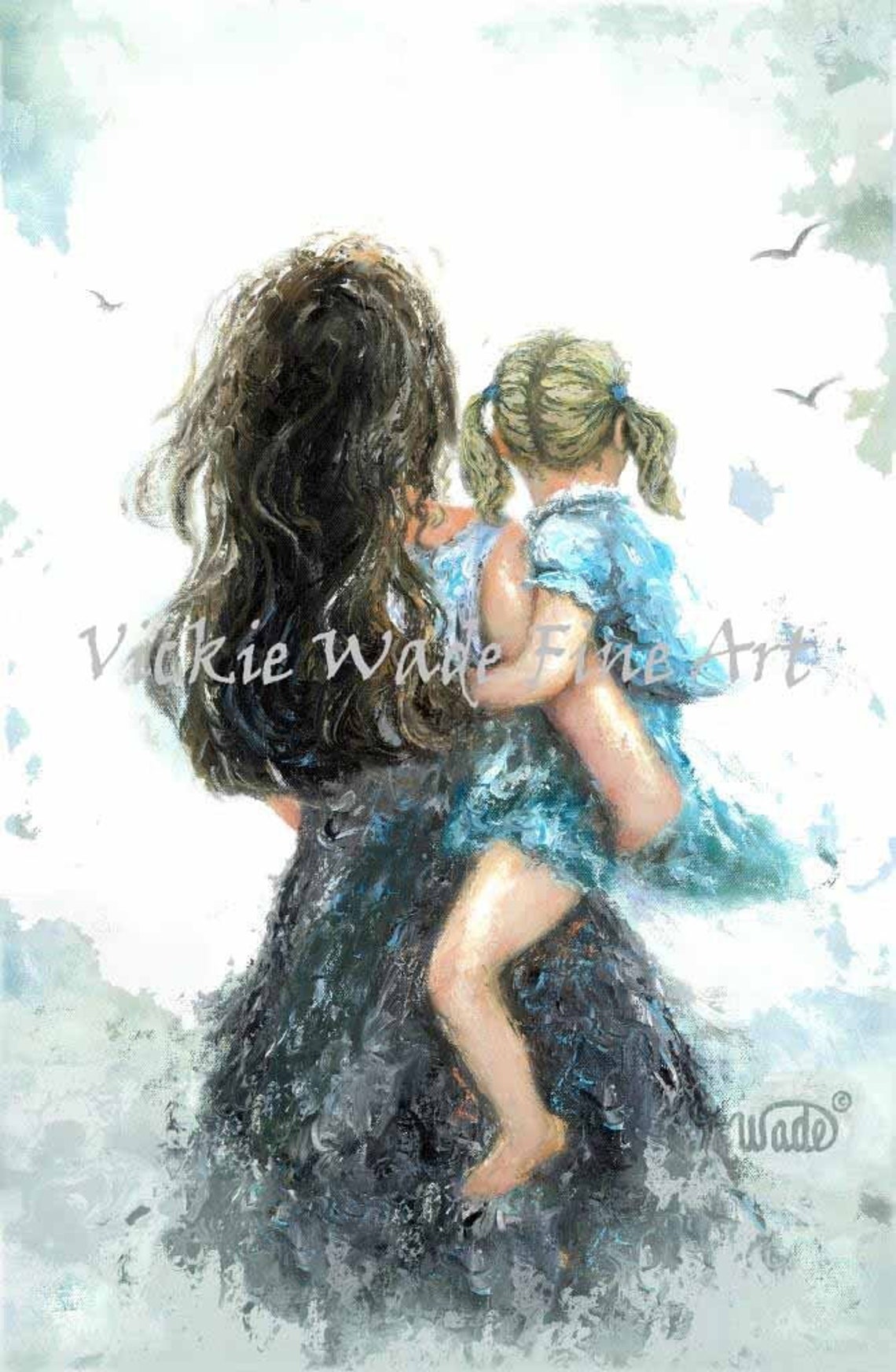 Mother And Daughter Art Print Mother Carrying Daughter Brunette Mom Blonde Girl Redhead Mother And Daughter Vickie Wade Art