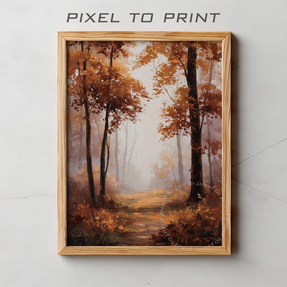 Vintage Autumn Landscape Oil Painting Rustic Fall Decor