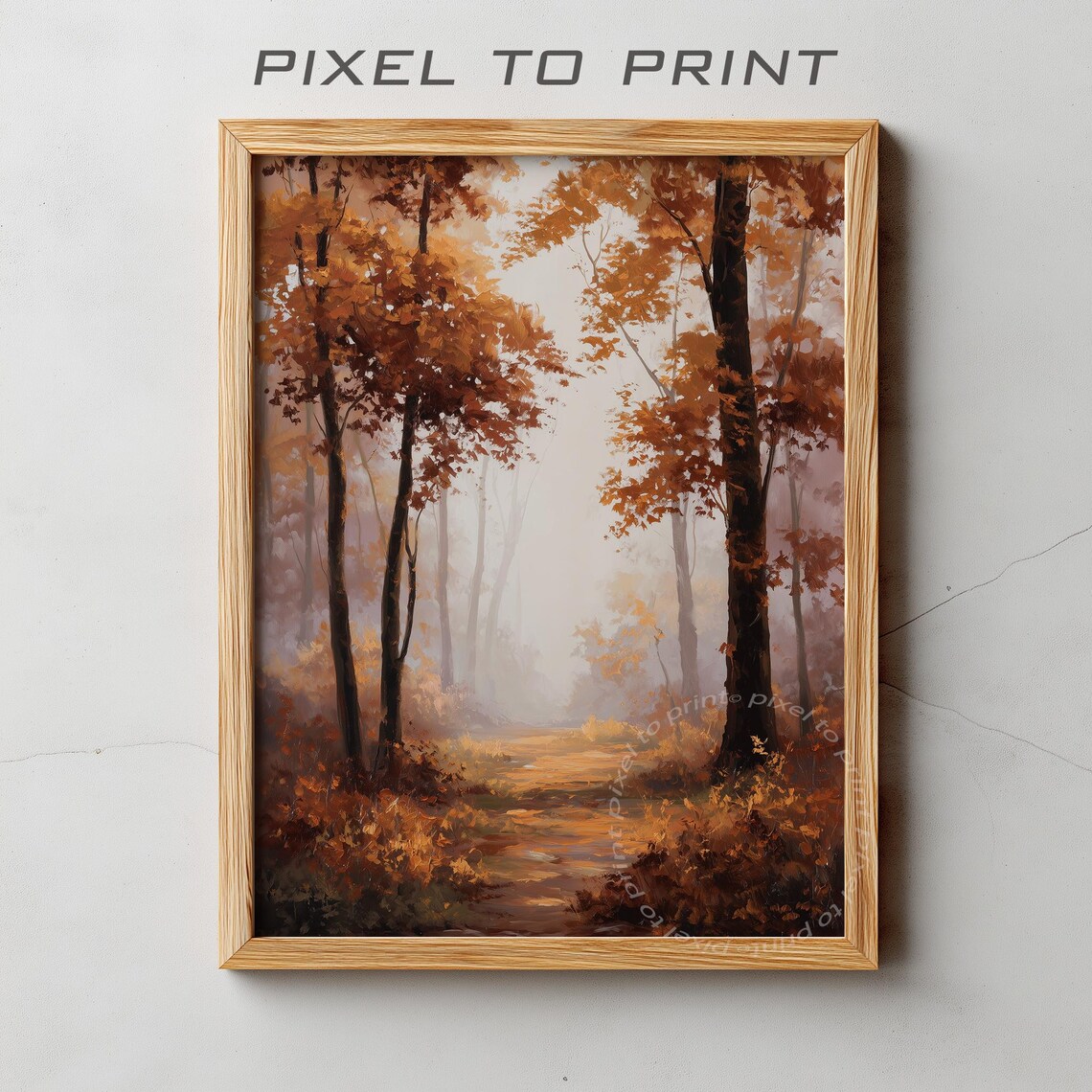 Foggy Autumn Forest Path Orange Leaves Moody Oil Painting Poster