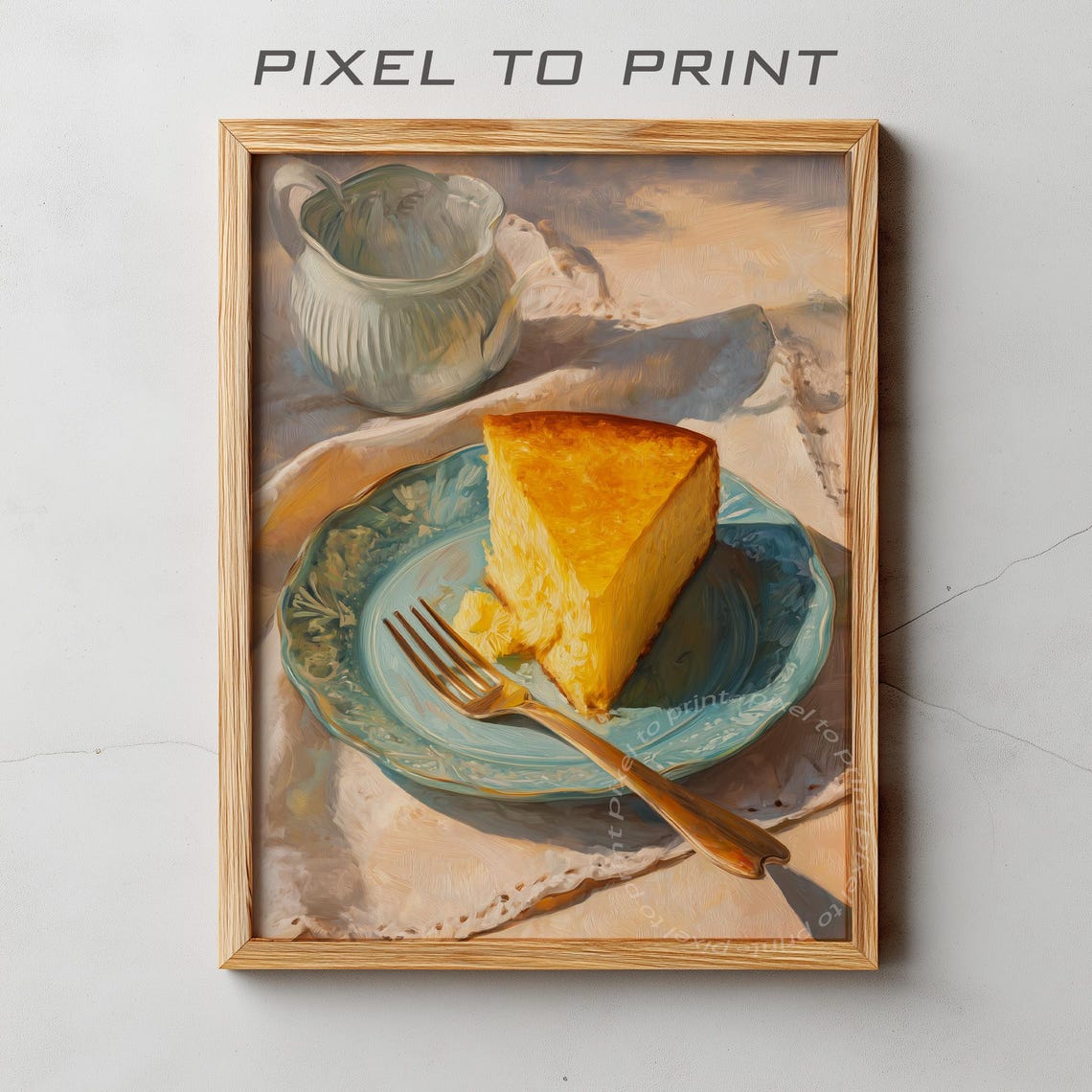 Cheesecake Slice Oil Painting Dessert Still Life Kitchen Art Poster