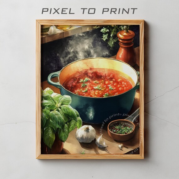 Steaming Tomato Stew Pot Watercolor Kitchen Still Life Poster