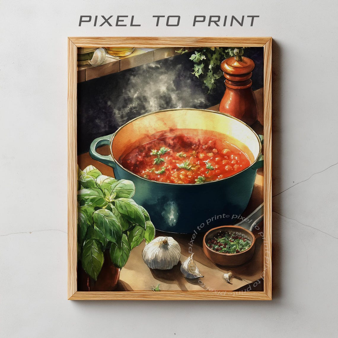 Steaming Tomato Stew Pot Watercolor Kitchen Still Life Poster