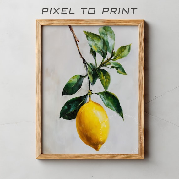 Fresh Lemon on Branch Watercolor Painting Citrus Botanical Poster