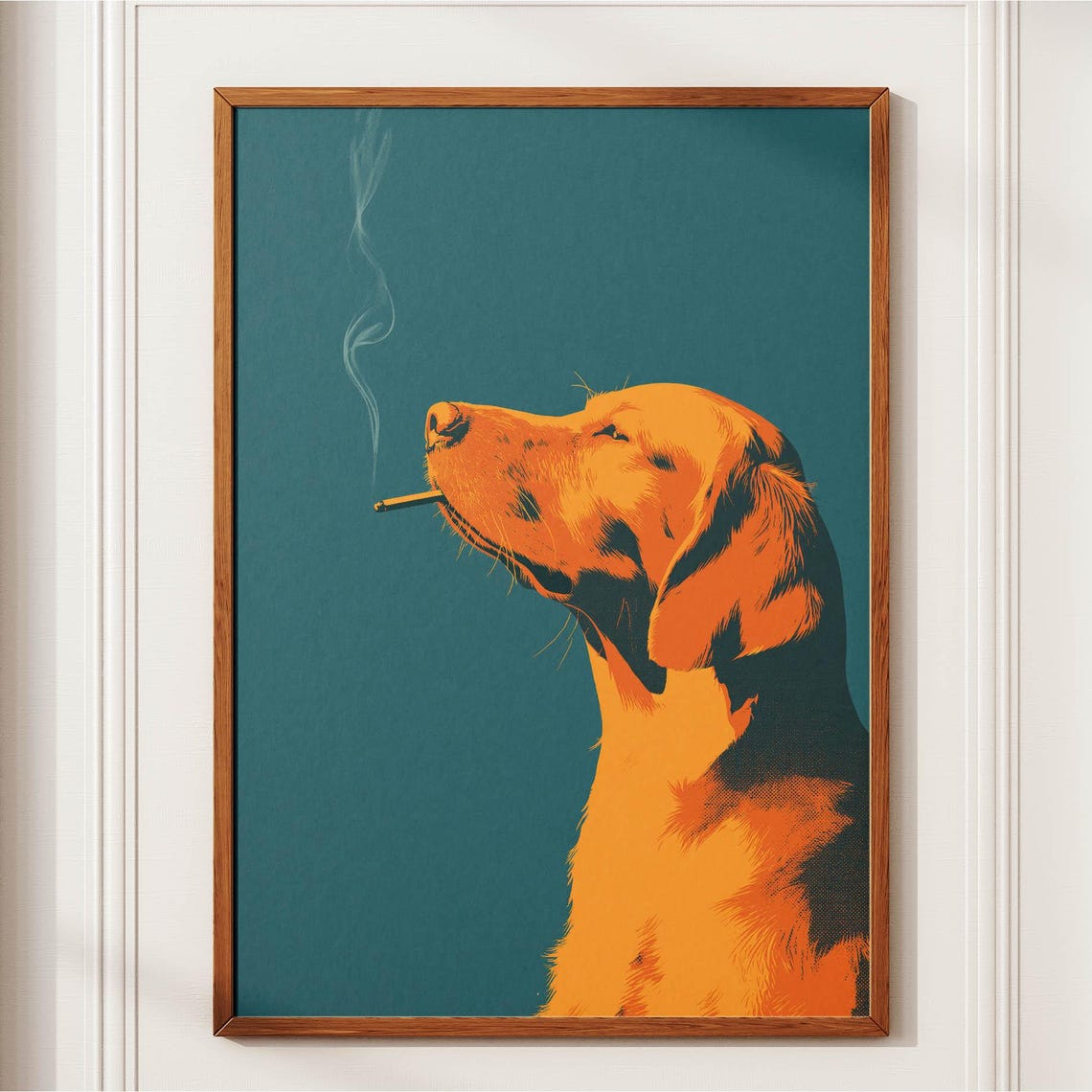 Golden Retriever Smoking Cigarette Teal Pop Art Dog Portrait Poster